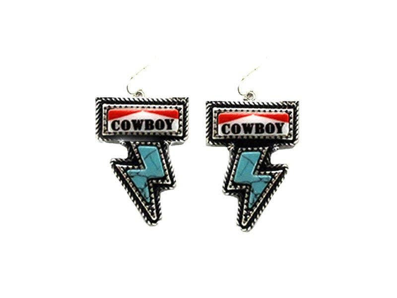 Western Turquoise Lightning Bolt Cowboy Killer Dangle Earring