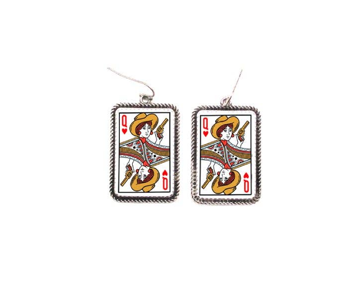 Western Heart Queen Card Dangle Earring