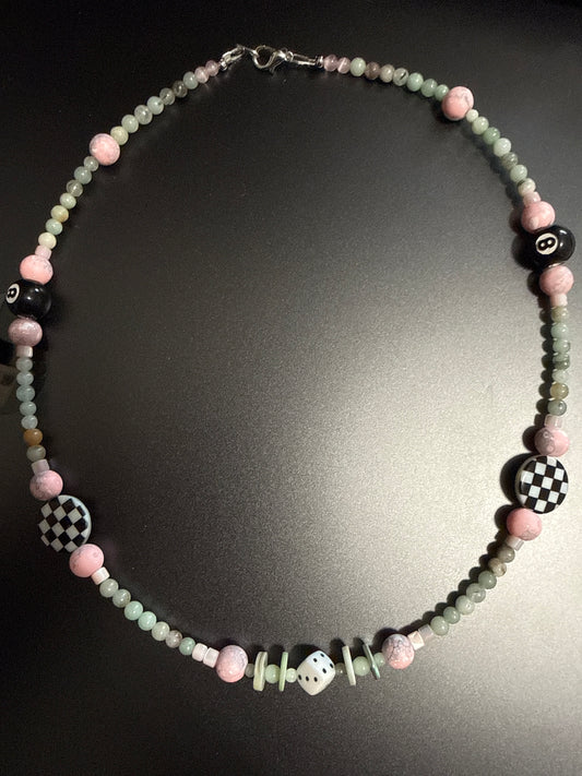 19” funky dice & 8 ball necklace