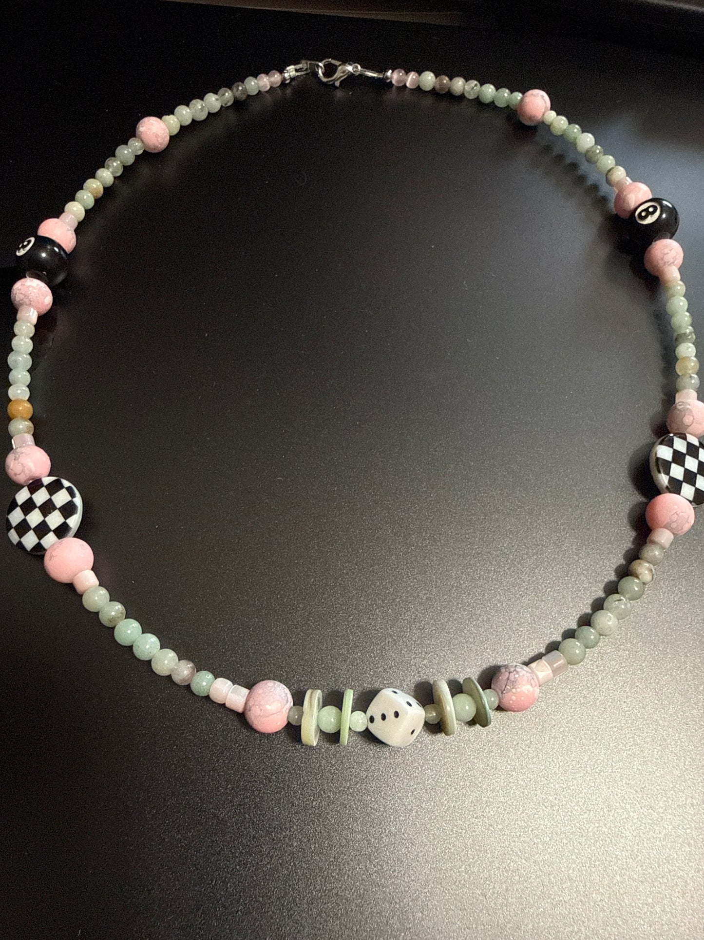 19” funky dice & 8 ball necklace
