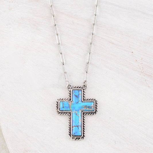 Cotton Candy Semi Stone Cross Pendant Necklace