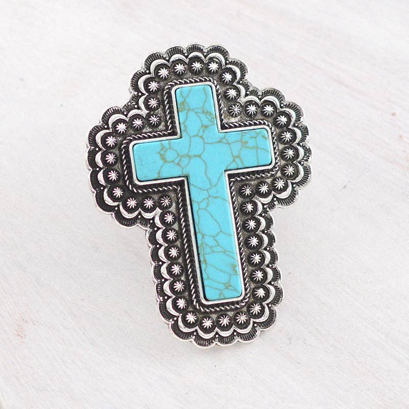 Cross Turquoise Semi Stone Statement Ring