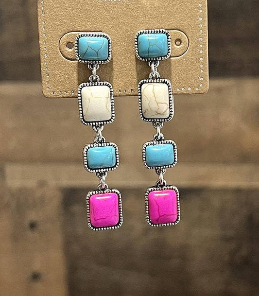 Chiclet Semi Stone Drop Earrings