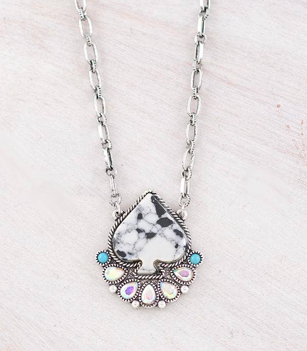 Ace of Spade Semi Stone Pendant Necklace