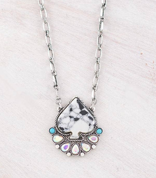 Ace of Spade Semi Stone Pendant Necklace