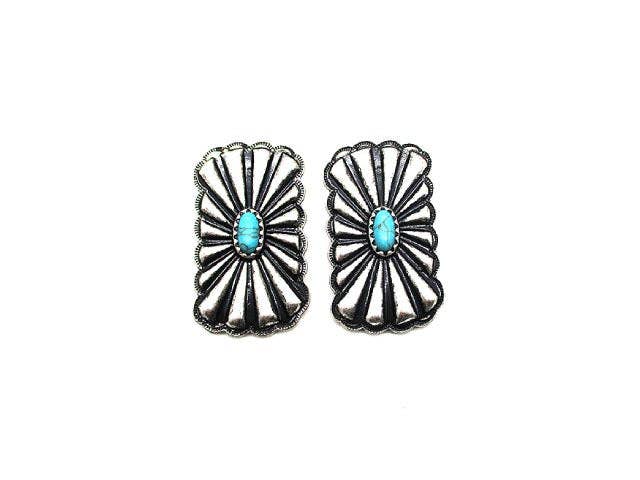 Western Turquoise Rectangle Concho Stud Earring