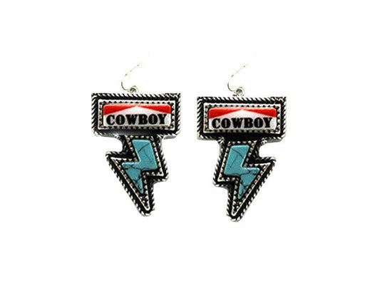 Western Turquoise Lightning Bolt Cowboy Killer Dangle Earring