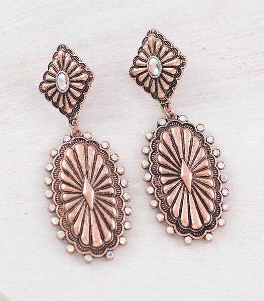 Rhinestone Concho Dangle Earrings